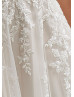 Illusion Neck Beaded Ivory Lace Tulle Sparkly Wedding Dress